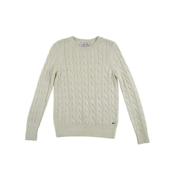 Vineyard Vines Sweater Women's Size XS Ivory Cable Knit Metallic Crew Neck - Picture 2 of 8